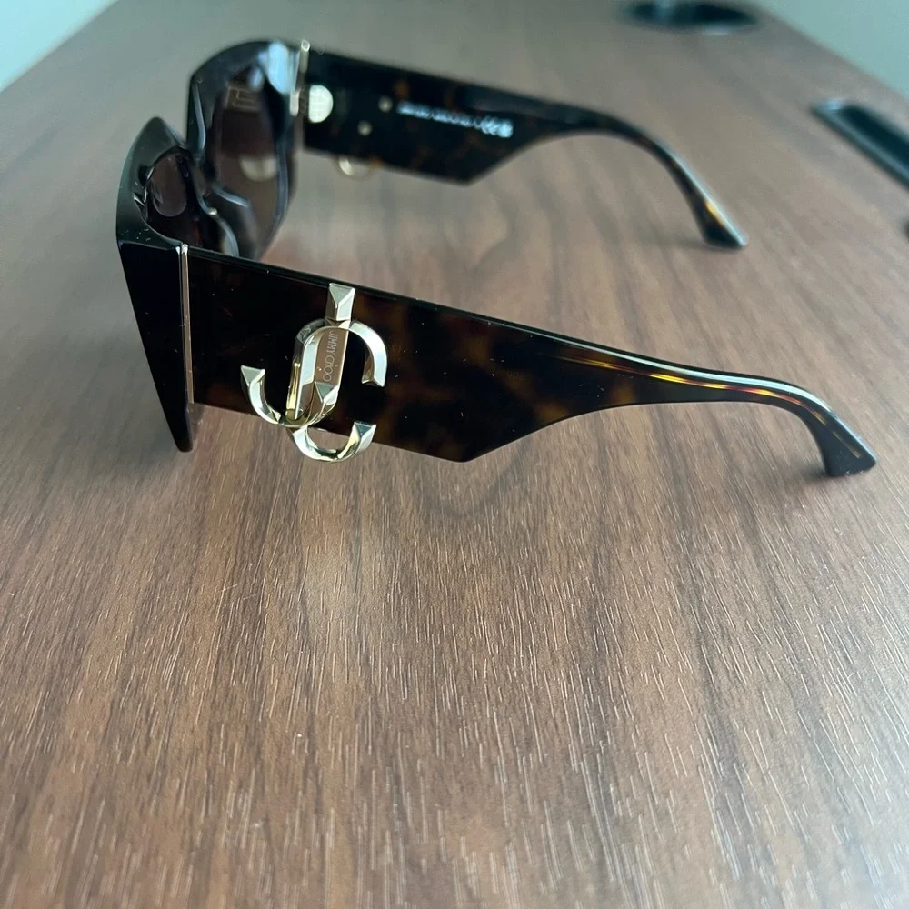 Jimmy Choo Tortoiseshell Shield Sunglasses with Gold JC Accent